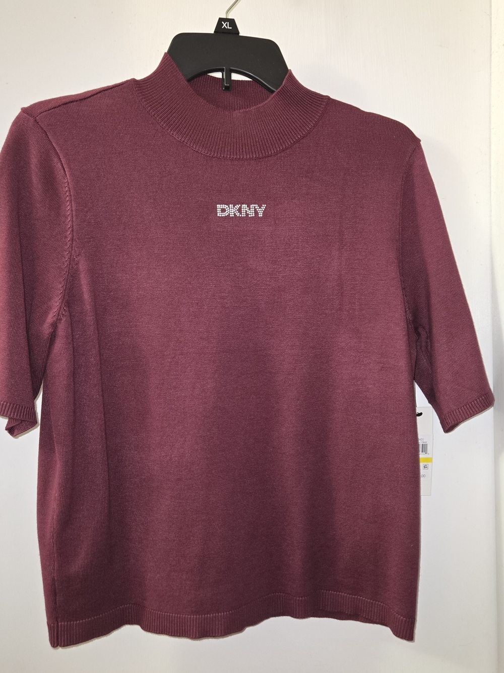 DKNY Short-Sleeve Mock Neck Knit Top in Wine